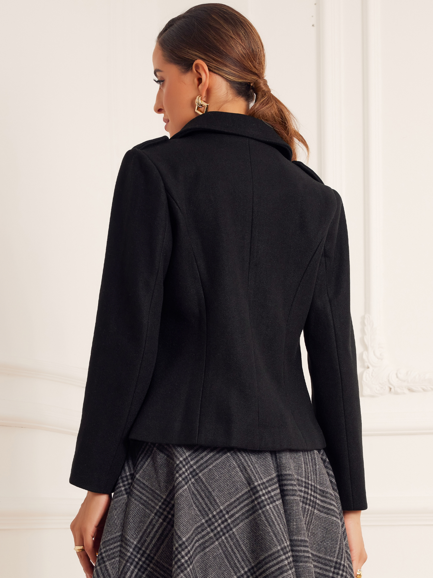 DARING DIVA Women's Classic Collar Double Breasted Winter Pea Coat Black S