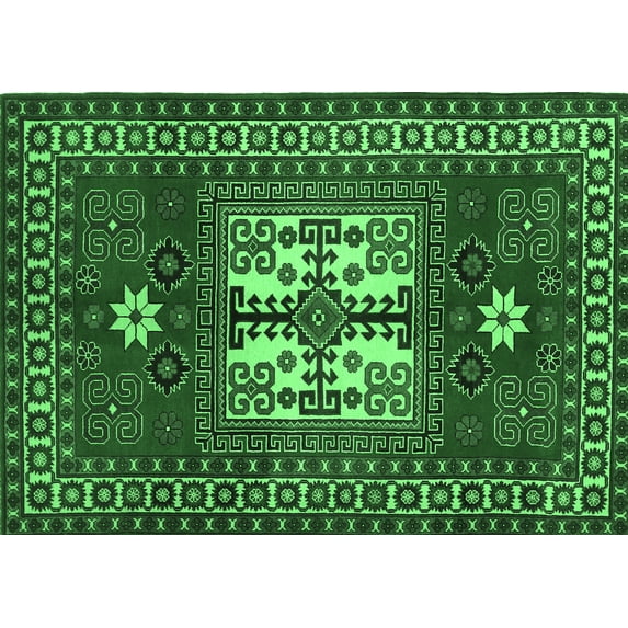 Ahgly Company Indoor Rectangle Geometric Emerald Green Traditional Area Rugs, 5' x 8'
