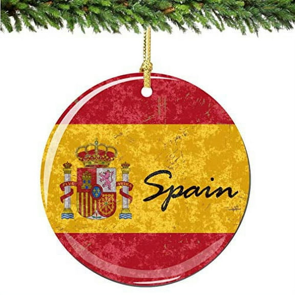 City-Souvenirs Spain Flag and Shield Christmas Ornament Porcelain Double Sided
