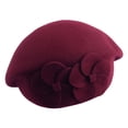 thumbnail image 2 of UDIYO Wool Beret Hat Soft Keep Warm Solid Color French Beret with Dual Flowers Decor, 2 of 8
