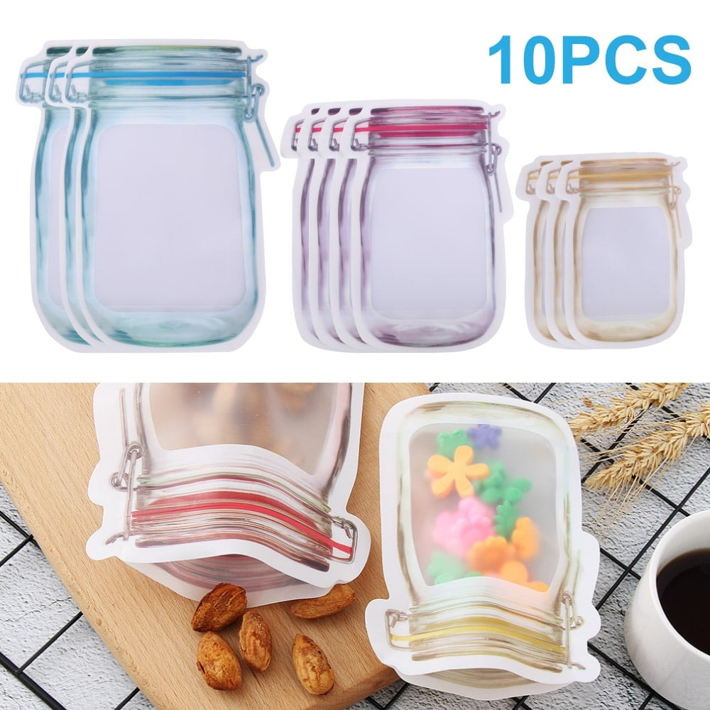 ODOMY 10 Pcs Reusable Zip Lock Food Storage Stand Up Pouch Mason Jar