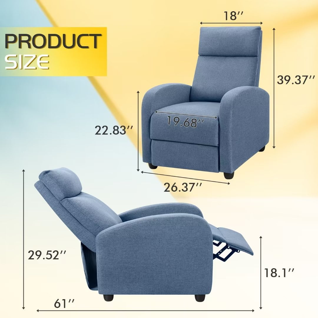 Vineego Recliner,Adjustable Home Theater Single Fabric Recliner with Thick Seat Cushion and Backrest Modern Living Room Recliners,Grey