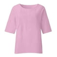 thumbnail image 5 of Top holgado de manga 3/4 con estampado floral para mujer, cuello redondo, blusa ligera de lino, túnica informal para el día a día y festivales, 5 of 5