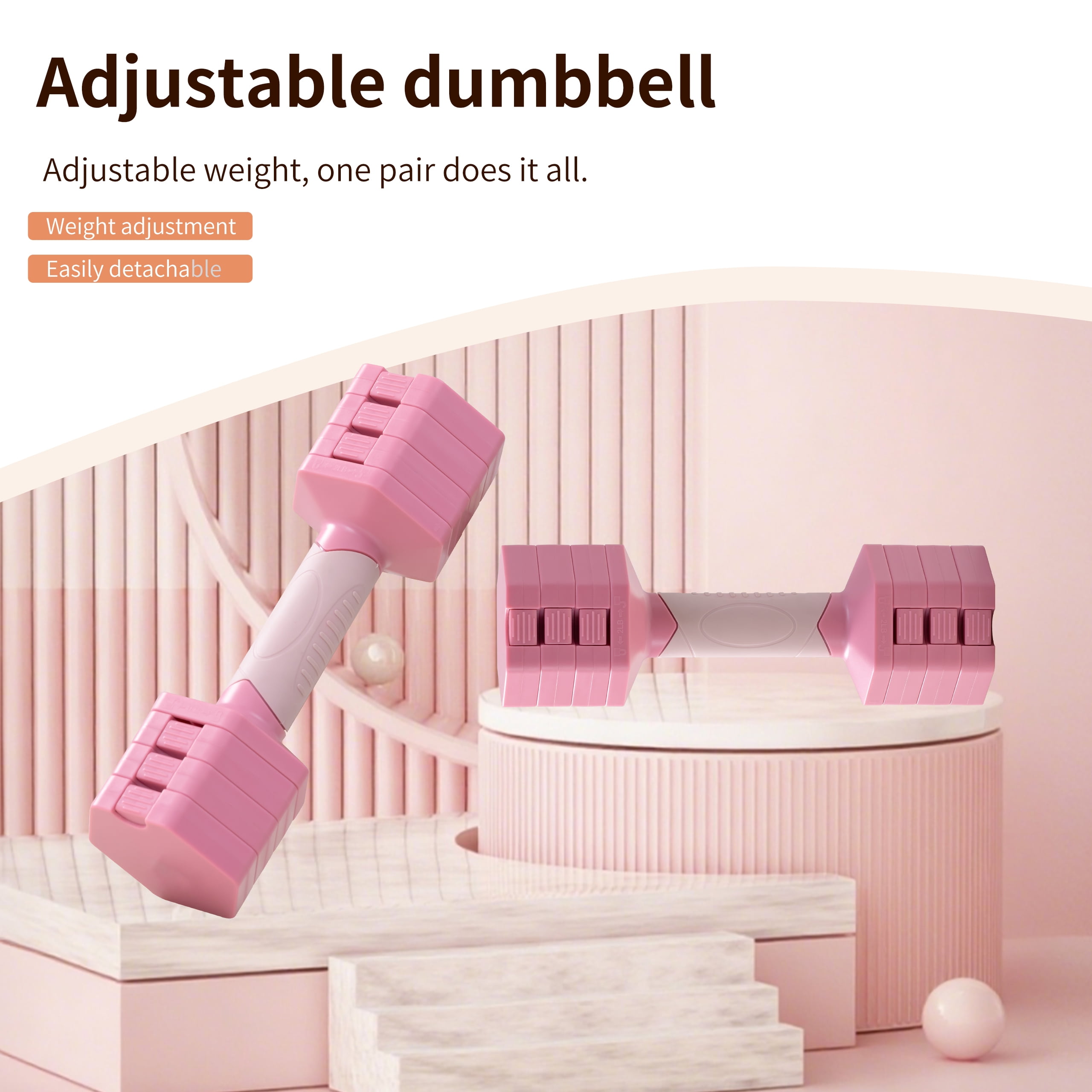 Adjustable Dumbbell Set with 10 Weight Levels, Non-Slip Handle, Quick Weight Adjustment System, Hardened Steel Plates, Compact Storage Design for Home Gym (pink-5lb-pair)
