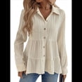 thumbnail image 3 of Blusa Peplum con Botones y Cuello de Larga para Mujer, Holgada y Texturizada. S, 3 of 9
