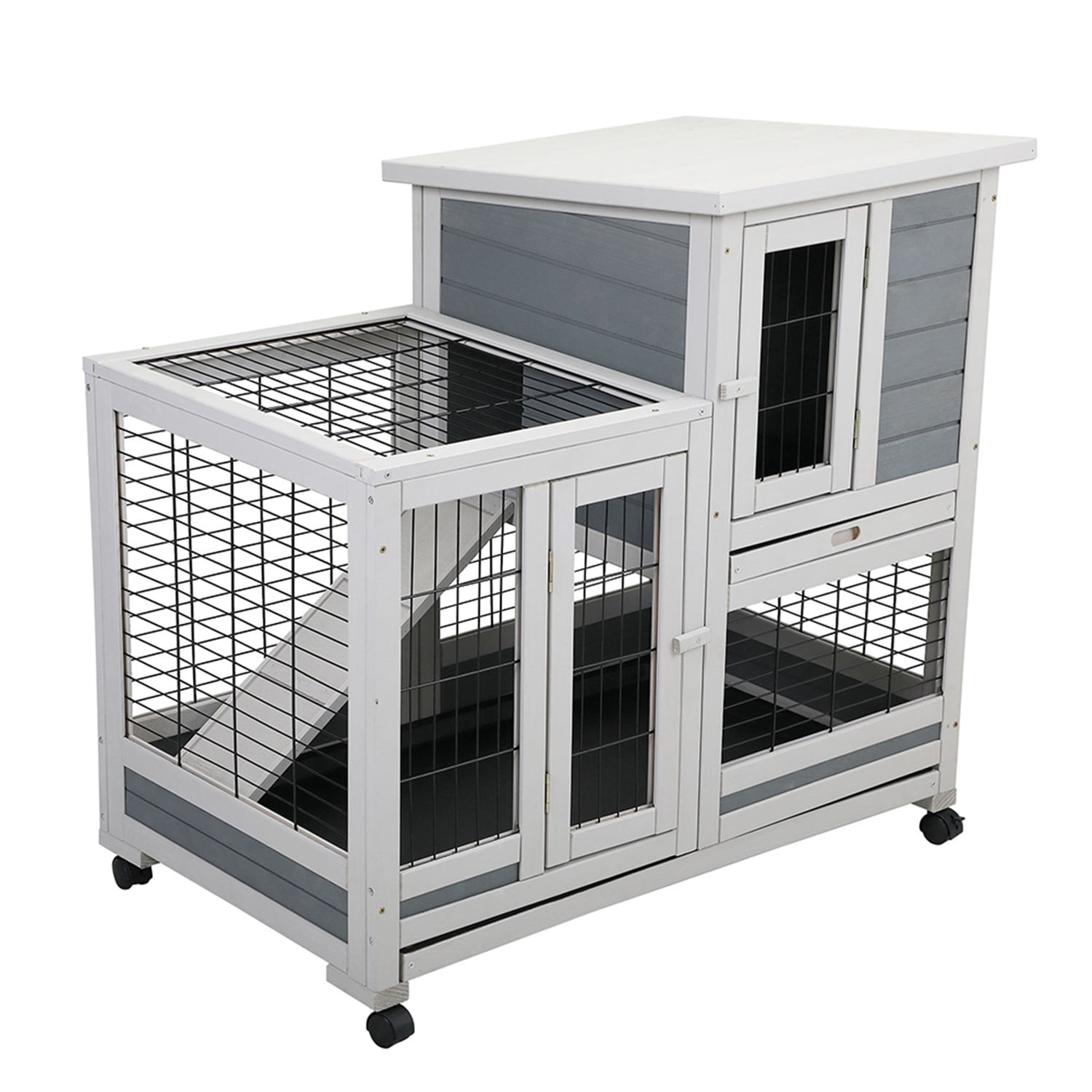 Pefilos Wooden Rabbit Hutch Indoor Rabbit Cage Outdoor Guinea Pig Habitat On Wheels, Gray Pefilos Wooden Rabbit Hutch Indoor Rabbit Cage Outdoor Guinea Pig Habitat On Wheels, Gray