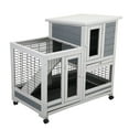 thumbnail image 6 of Pefilos 37" Wood Rabbit Hutch Rabbit Cage Bunny Hutch Large Bunny Cage Indoor Outdoor Two Story Guinea Pig Hamster Hutch Rabbit House Pet with No Leak Trays - 4 Casters Include Hen House, Gray, 6 of 15