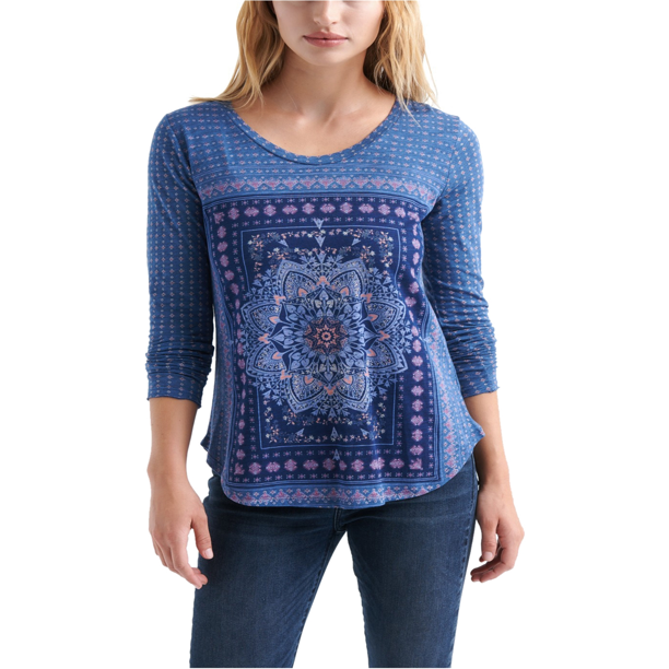 Camiseta básica con estampado de medallón Lucky Brand para mujer azul grande