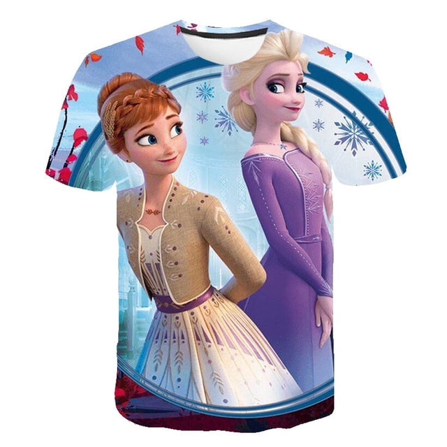 Camisetas Kawaii para niñas, bonita camiseta con estampado de dibujos animados de Anna Elsa, camiseta de moda de verano para niños, ropa para niñas, Tops de Elsa Frozen 4-14 Years7T Gao Jinjia LED