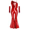 thumbnail image 4 of TiaoBug Kids Girls' Metallic Bell Bottom Jumpsuit Sleeveless One Shoulder One Piece Dance Outfits with Gloves Red 16, 4 of 6