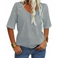 thumbnail image 5 of Women's Summer V-neck Solid Color Half Sleeve Match Simple Casual T-shirt Tops, 5 of 5