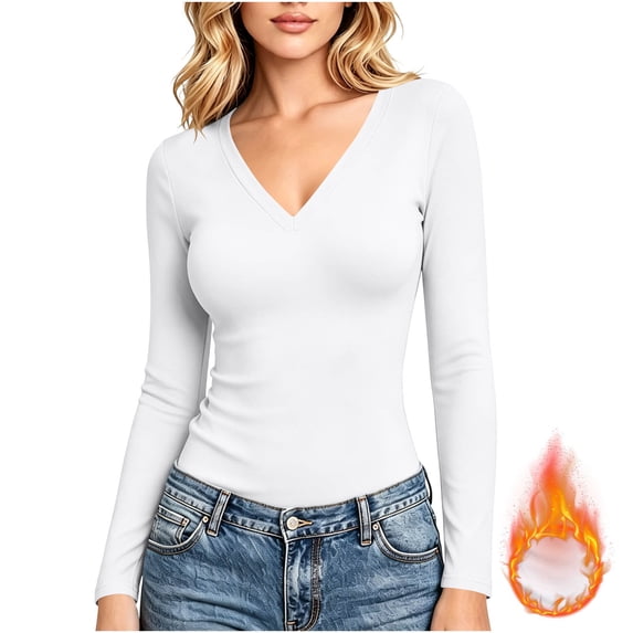 Women Shirts Long Sleeve Tops V Neck Lightweight Fashion Undershirts Basics Tops, Slim Fit, Base Layer, Thermal Underwear, Stretchy Fit, Casual Wear