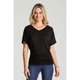 thumbnail image 4 of BAIEBLEUE GLOBAL 2204 Women's Solid Short Sleeve V Neck Dolman Top with Side Shirring Black XL, 4 of 4
