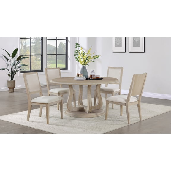 Coaster Trofello 5-Piece Farmhouse Round Pedestal Dining Set, White Washed