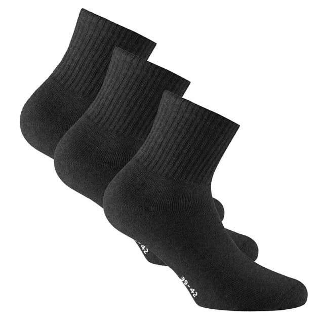 Rohner Basic calcetines quarter unisex, pack de 3 - quarter deportivo, mezcla de algodón, color liso Negro 35-38