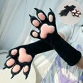 thumbnail image 3 of Byfri Black Pink Furry Animal Paw Gloves 40x15cm Warm Plush Mittens for Winter Festive Events, 3 of 7