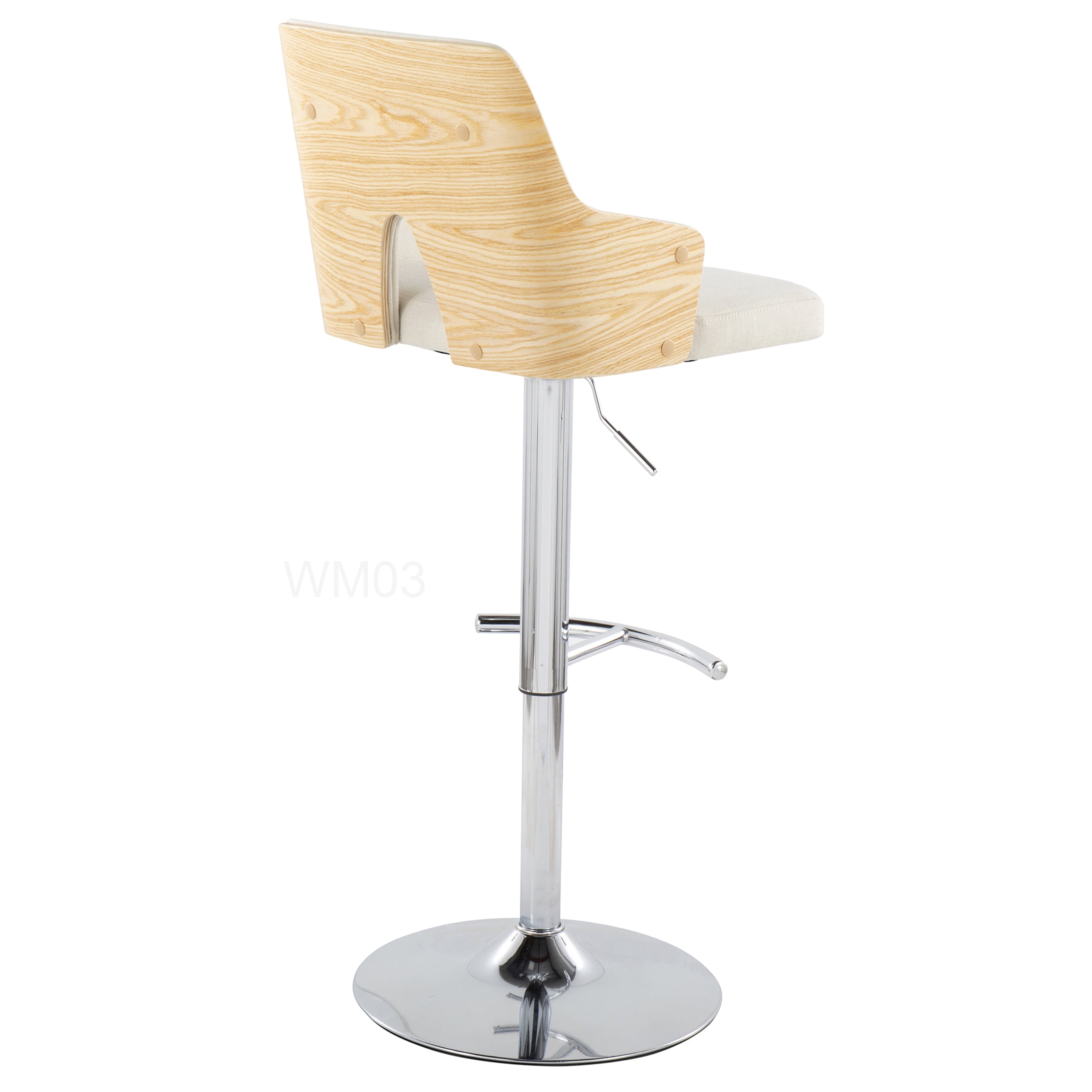 Modern Adjustable Swivel Bar Stools Set of 2 with Fabric Seat & Wood Back