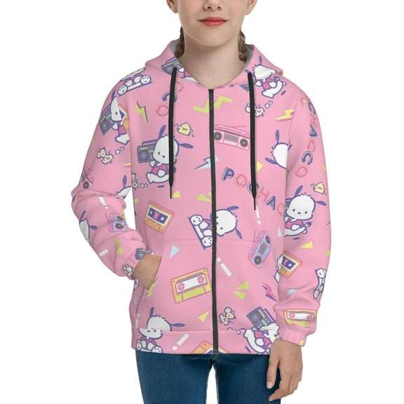 Pochacco Girls Hoodie Sweatshirt Full Zip Jacket Casual Teens Hoodie with Pocket S7-8