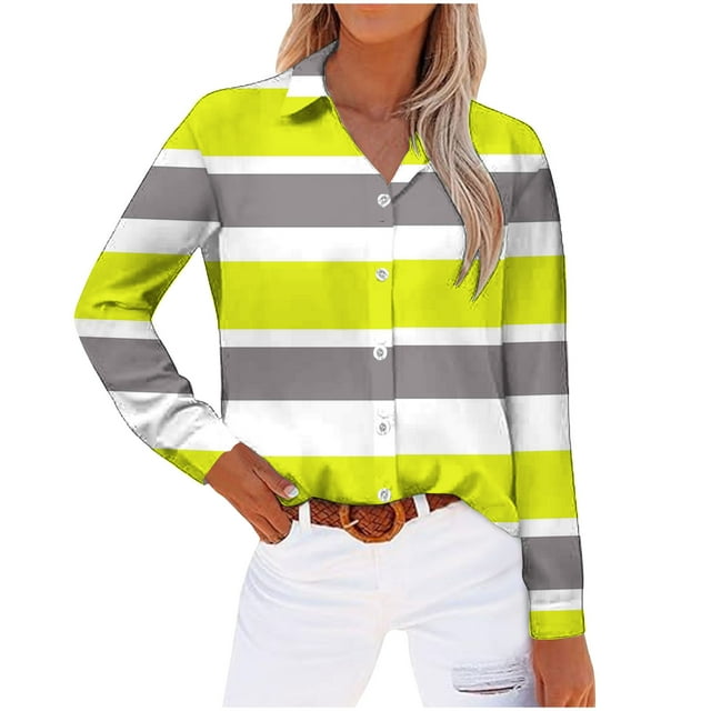 cfhntfmh Womens Color Block Shirts Soft Collared Long Sleeve Loose Buttons down Blouses Casual Fall Tunic Tops