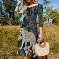 thumbnail image 4 of Leopards Jungle Tropical Leaves Print Flare Dress Square Neck Dress Elegant Female Fashion Printed Dress, 4 of 9
