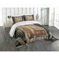 thumbnail image 3 of Ambesonne Antique Quilted Bedspread Set 3 Pcs, Rustic Rural Wood Door, Queen Size, Brown Orange, 3 of 5