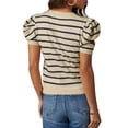 thumbnail image 3 of Qaspx Striped Blouses for Women Short Puff Sleeve Knit Tshirts Summer Crewneck Casual Tops, 3 of 3