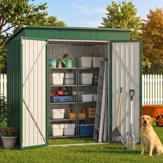 HOGYME 6x4ft Outdoor Storage Shed, Steel Tool House with Double