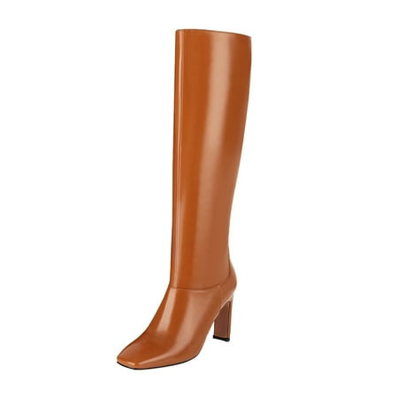 

Boots for Women Clearance Deals! Verugu High Heel Riding Winter Boots Women s Knee-High Boots Women s Warmth Block High Heeled Sleeve Patent Leather Square Toe Knee Length Boots Yellow 39