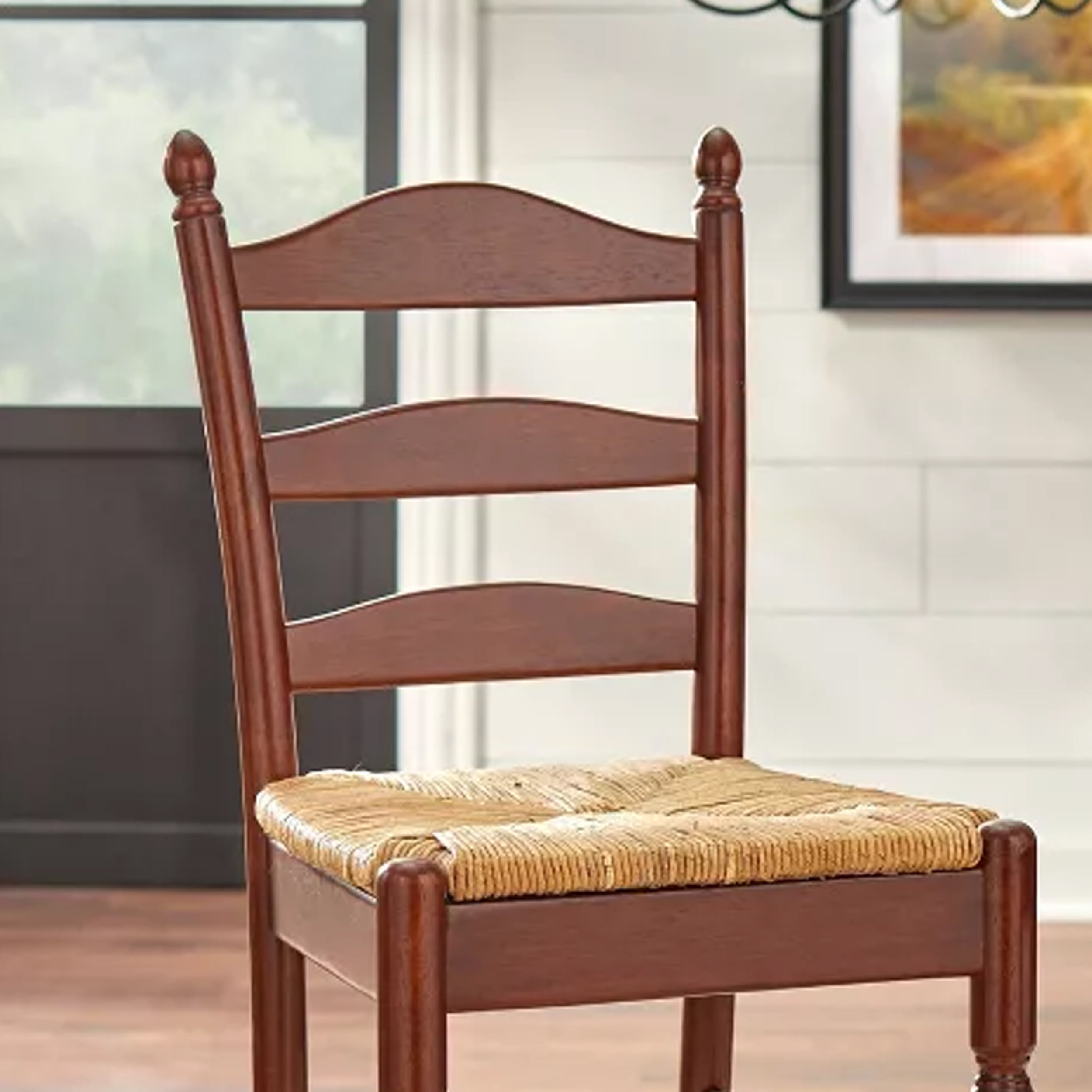 TMS Farmhouse Ladder Style Mid-Back Wood Counter Stools, Set of 2, 24" Seat Height, Walnut/Natural