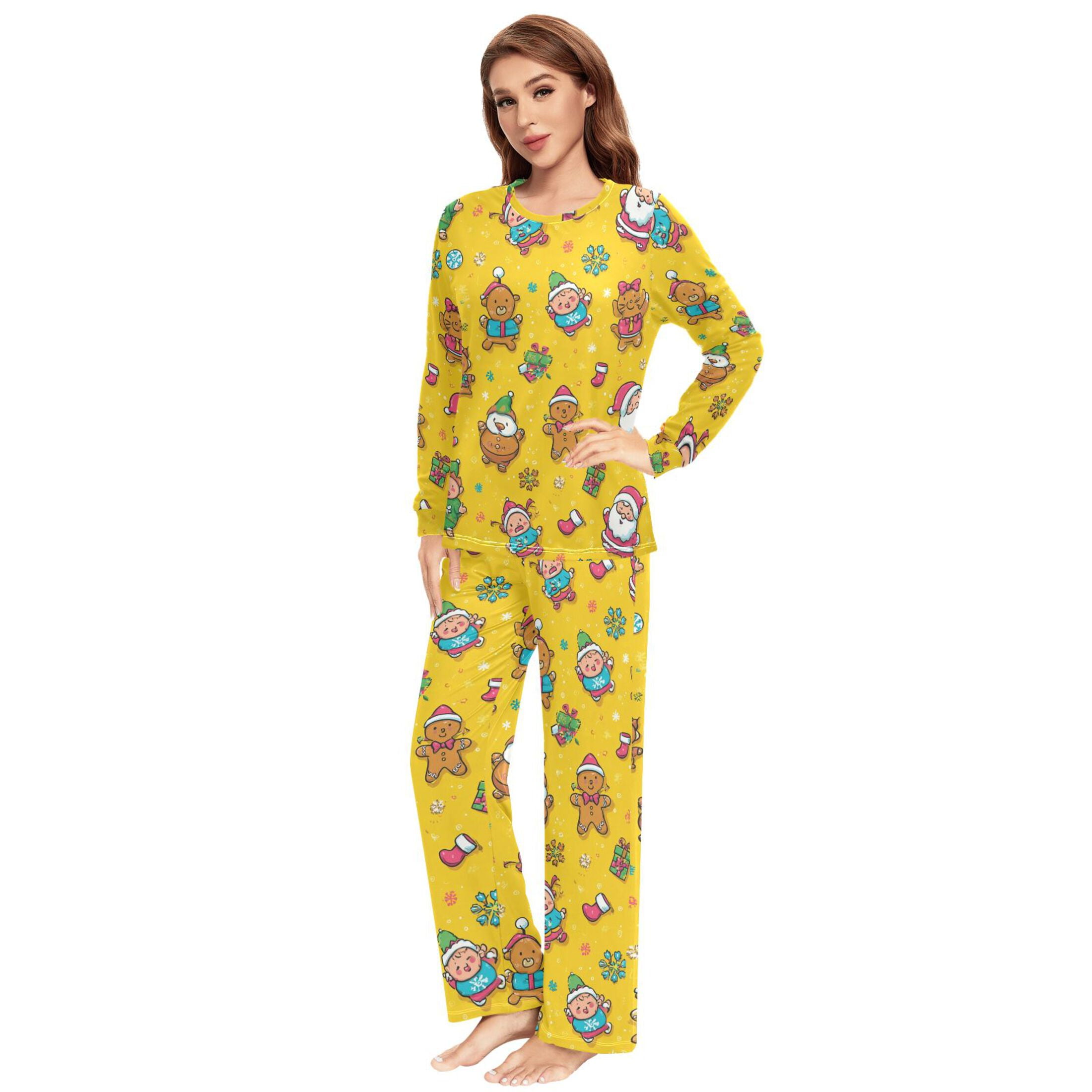 Matching Pajamas for Couples Santa Claus Elves and Gingerbread Men His and Hers Pajamas Sets Soft Long Sleeve Sleepwea