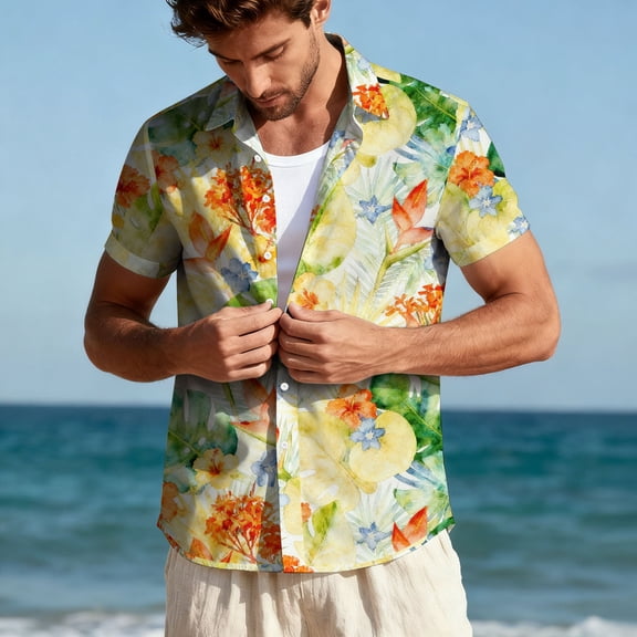 Men's Hawaiian Shirts Short Sleeve Casual Button Down Blouses Tropical Floral Printing Beach Shirt Summer Tops Clothing