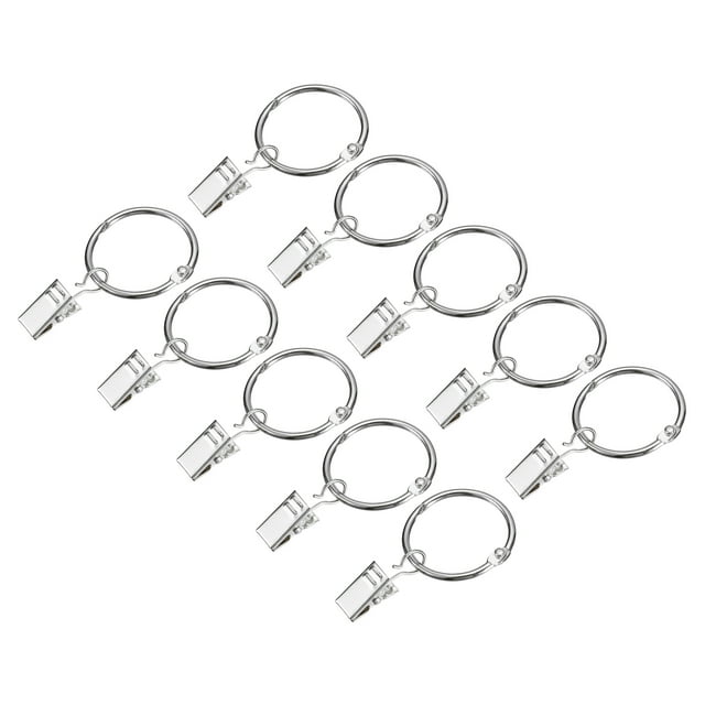 Unique Bargains Curtain Rings with Clips, 20pcs Drapery Curtain Clip Rings, 1.22 Inch Curtain Clip Rings Hooks (Silver)