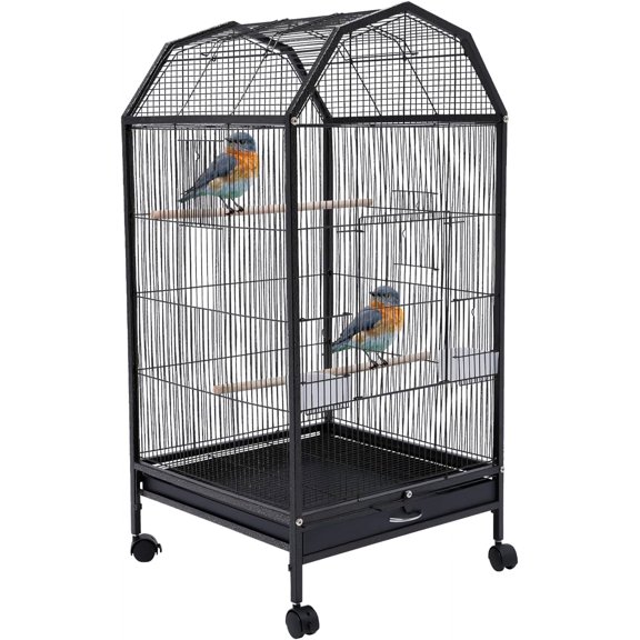 Iron Bird Cage with Rolling Stand, Metal Pet Bird Flight Cages Large Finch Bird Cage with Drawer Tray, Medium Small Parrot Parakeet Bird Cages with Wheels for Parrot Lovebirds