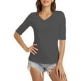 thumbnail image 2 of 3/4 Sleeve Tops for Women Plus Size Basic Shirt Summer Casual V-Neck Short Sleeves Shirts, 2 of 6