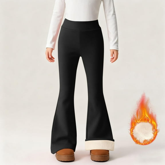 Tdoqot Girls Leggings Fleece Lined- Stretch Warm High Waist Casual Flare Winter Dance Pants Black Size 4-14