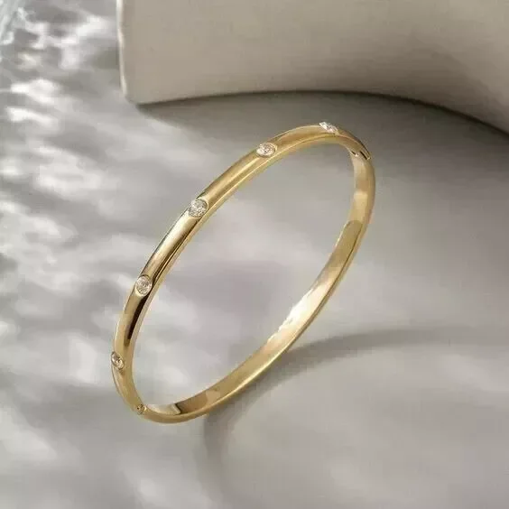 2Ct Round Cut Moissanite Women's Bangle Bracelet 14K Yellow Gold Plated