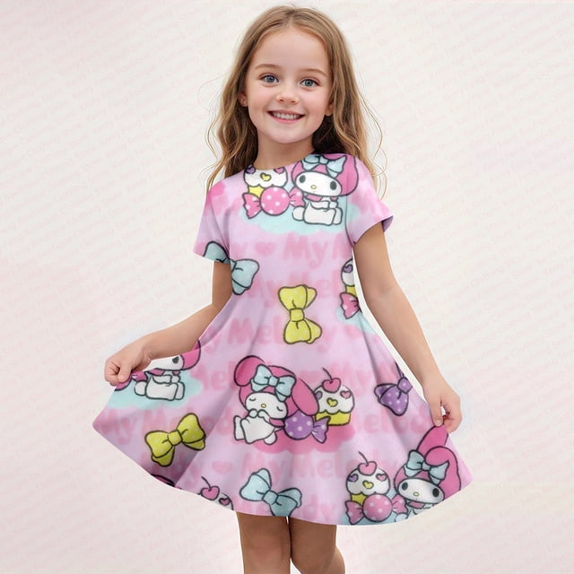 Robe à Manches Courtes Imprimée Dessin Animé pour Enfants, Confortable et Mignonne