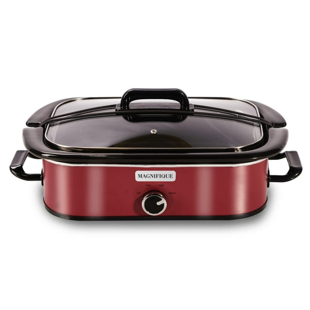 Magnifique - Olla de cocción lenta de 4 cuartos con cacerola manual de ajuste caliente, perfecto para cocina pequeña para cenas familiares, apto para lavaplatos, rojo