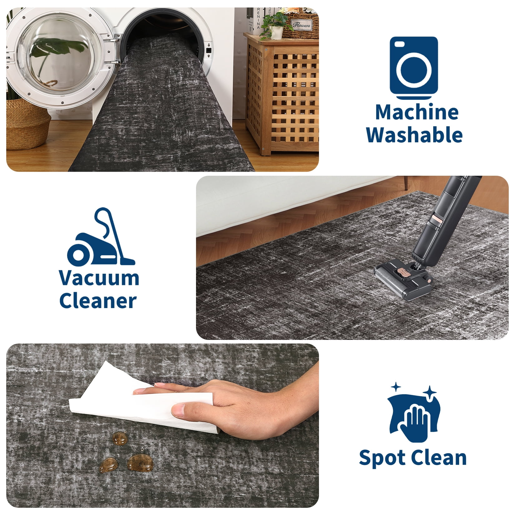 FairOnly 2'x6'Modern Abstract Gradient Color Runner Rug Machine Washable Ultra Thin Low Pile Non Slip Carpet for Hallway Laundry Bathroom,Black Grey
