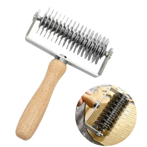 Stainless Steel Lattice Dough Cutter, Pastry Roller Cutter with Wooden Handle, Pie & Pizza Pastry Roller maker, Dough Slicer Baking Tool to Create Patterns Easily