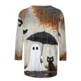 thumbnail image 4 of Halloween Shirts for Women Casual 3/4 Length Sleeve Tunic Tops Funny Print Crewneck Blouse Loose Fit Holiday Party Costume Tshirts Cute Ghost Black Cat Crow Umbrella, 4 of 4