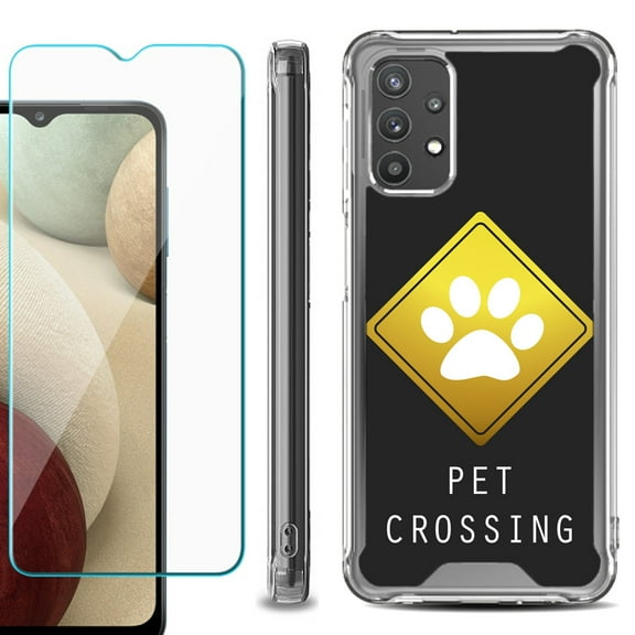 Shockproof Bumper Phone Case for Samsung Galaxy A32 5G, with Tempered Glass Screen Protector, by OneToughShield ® - Pet Crossing