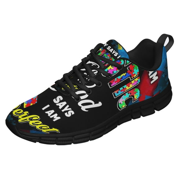 Autism Awareness God Says I Am Perfect Shoes for Men Women Running Shoes Lightweight Walking Sneakers Mesh Athletic Sport Shoes Black Size 6