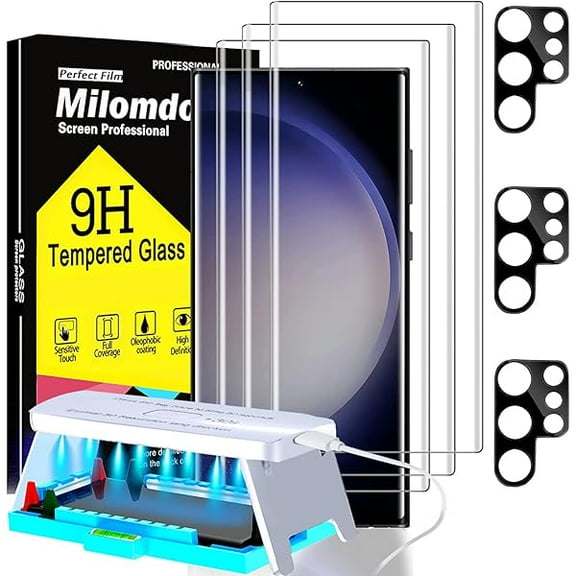 [3 3 Pack] UV for Samsung Galaxy S23 Ultra Screen Protector Tempered Glass Accessories Samsung Galaxy S23 Ultra 5G 3 Pack Camera Lens Protectors Case Fingerprint Fit