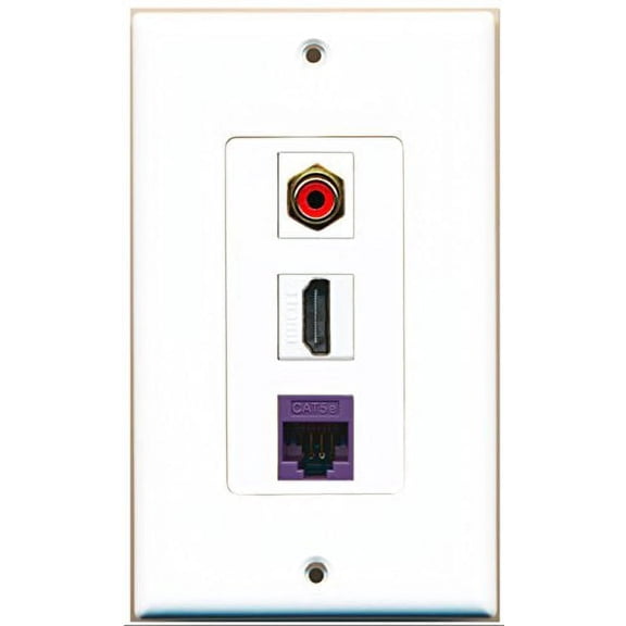 RiteAV 1 Port HDMI 1 RCA Red 1 Cat5e Ethernet Purple Wall Plate Oversized