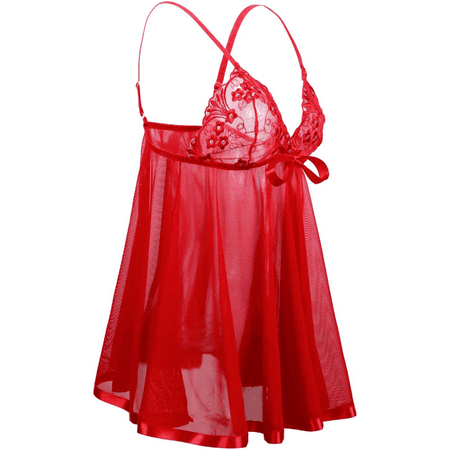 Women s Lace See Through Nightdress Mesh Deep V Sexy Lingerie Nightwear Sheer Babydoll Sleepwear Pajamas