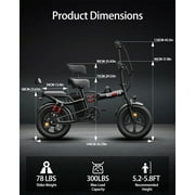 16 Fat Tire Electric Bicycle for Adults, 1000W Peak Motor, 48V 20AH, Up to 30-60 Miles & 30MPH for City & Outdoor Riding