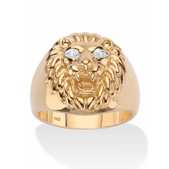 Men's Round Diamond Accent 18k Gold-plated Sterling Silver Lion Head Ring