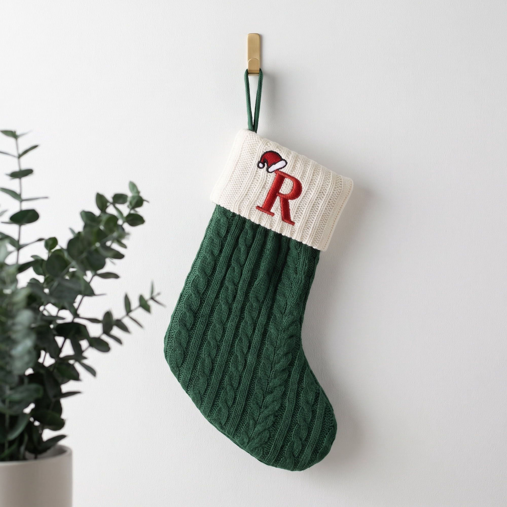 Unique Bargains Christmas Luxury Grand Hearth Accent Stocking Green Letter R 8"