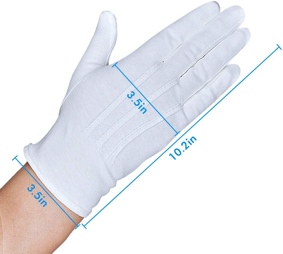 Black/White Inspection Parade Gloves with Snap Closures for Men Women 1/2 Pairs Cotton Gloves for Formal Tuxedo Costume Honor Guard 